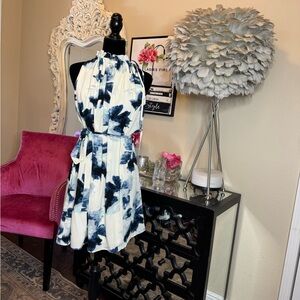 Floral Halter Dress in Blue and White